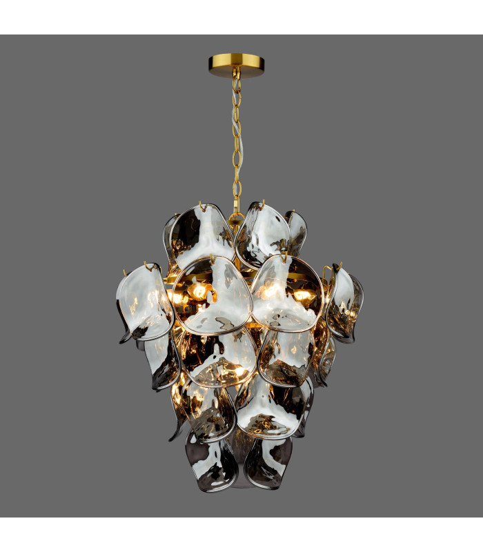 Genoa 8 Light Ceiling Pendant Natural Brass and Smoked Glass-8