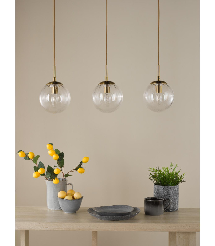 Jocelyn 3 Light Bar Ceiling Pendant Natural Brass and Glass-5