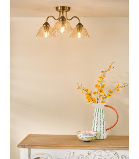 Erika 3 Light Semi-Flush Antique Bronze and Amber Glass-2