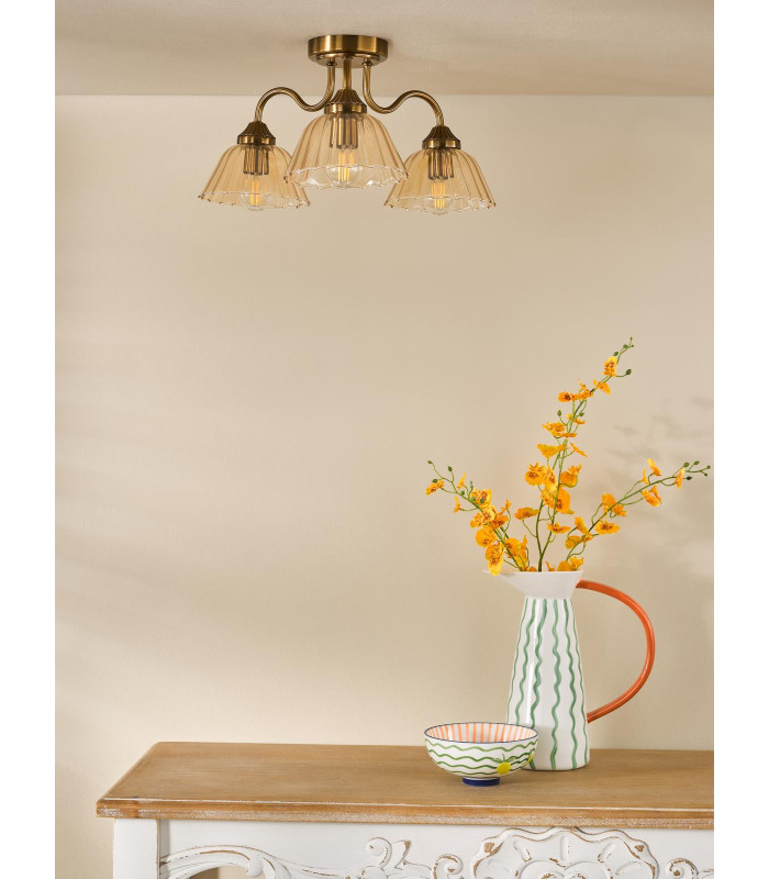 Erika 3 Light Semi-Flush Antique Bronze and Amber Glass-3