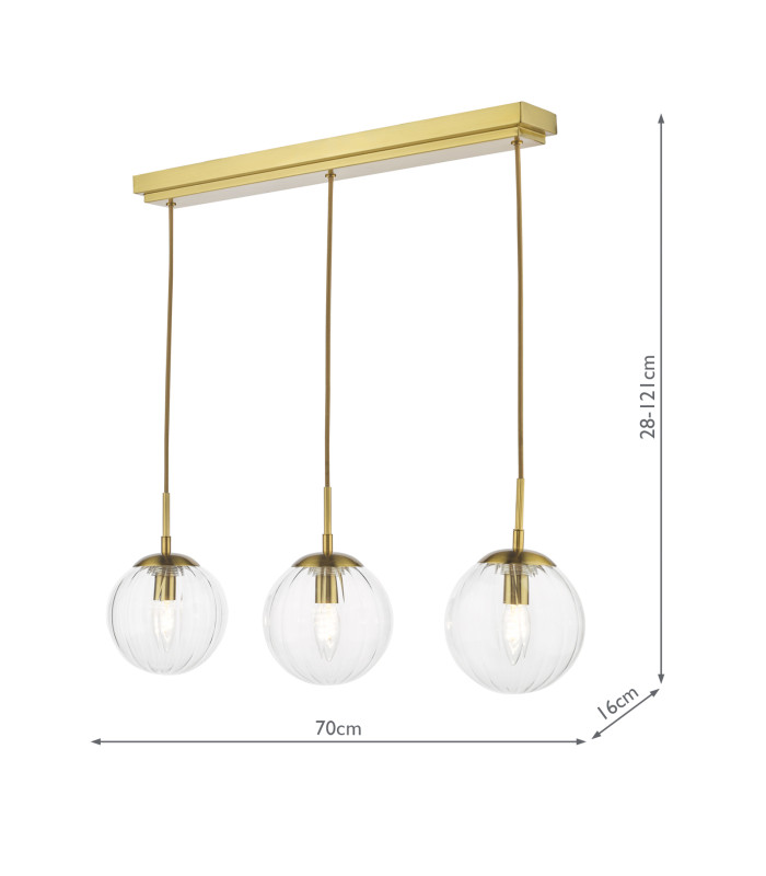 Jocelyn 3 Light Bar Ceiling Pendant Natural Brass and Glass-6