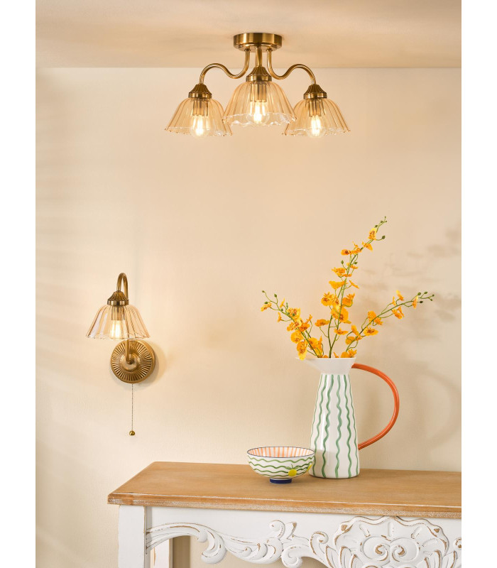 Erika 3 Light Semi-Flush Antique Bronze and Amber Glass-4