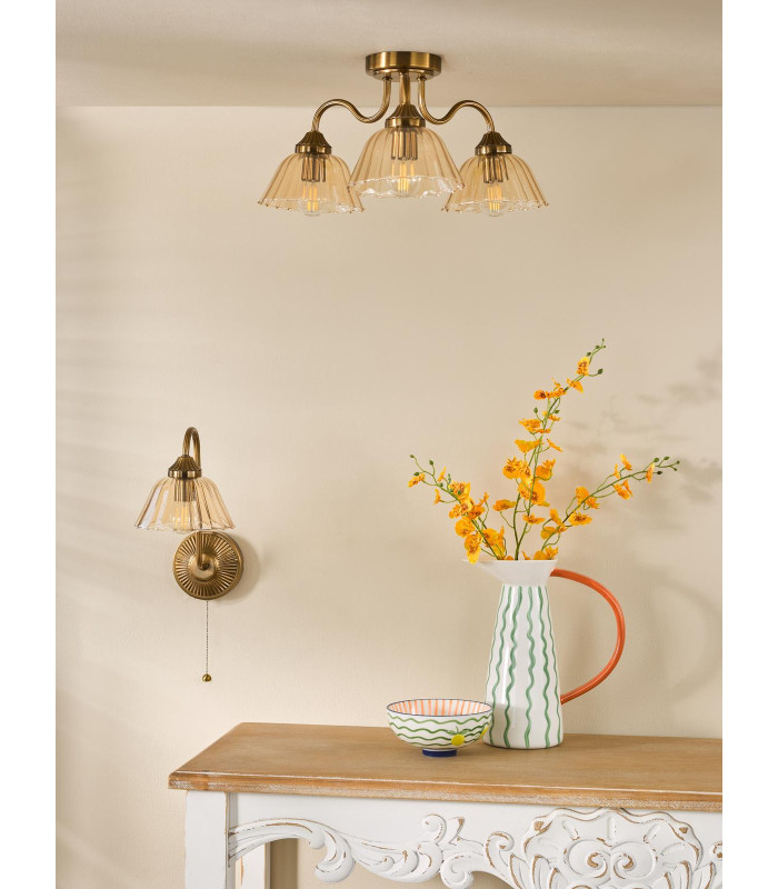 Erika 3 Light Semi-Flush Antique Bronze and Amber Glass-5