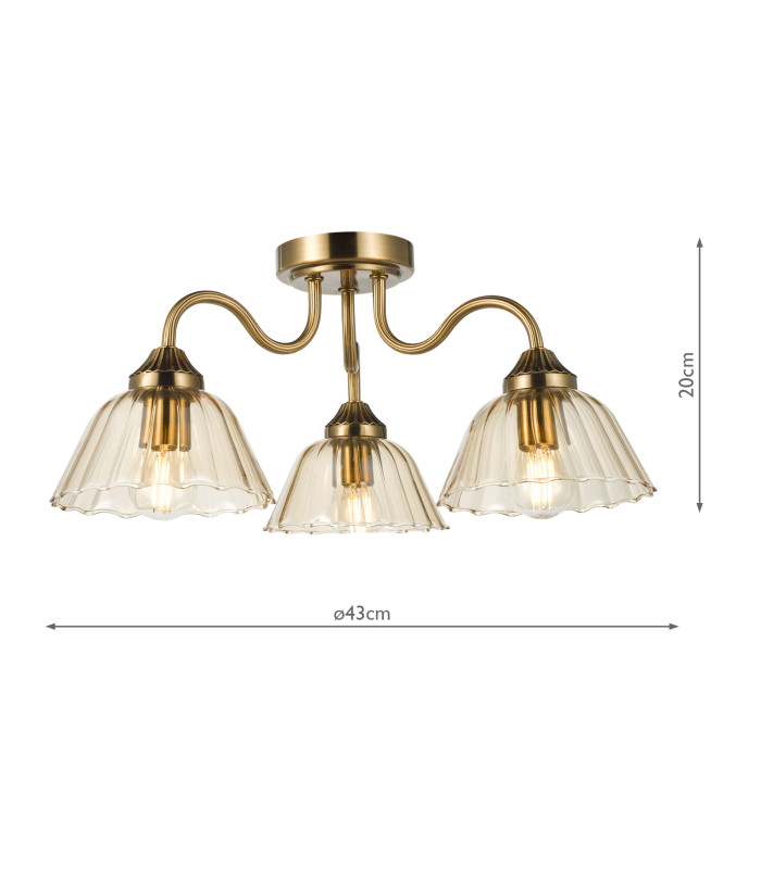 Erika 3 Light Semi-Flush Antique Bronze and Amber Glass-6