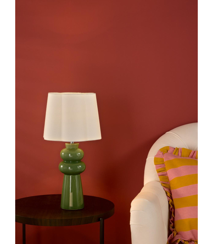 Jordana Table Lamp Green Ceramic and Polished Chrome With Shade-2