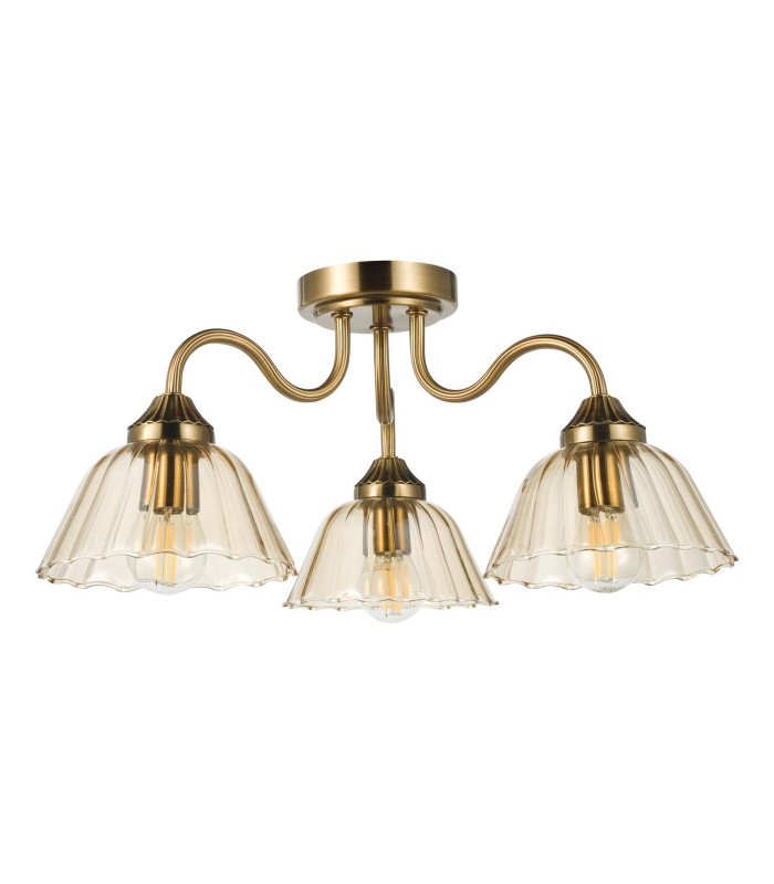 Erika 3 Light Semi-Flush Antique Bronze and Amber Glass-7