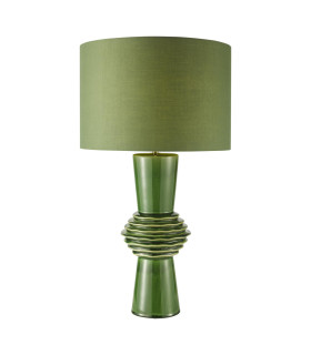 Lagle Table Lamp Green Ceramic and Antique Brass With Shade-1