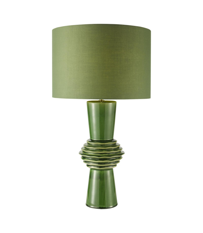 Lagle Table Lamp Green Ceramic and Antique Brass With Shade-1