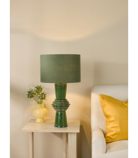 Lagle Table Lamp Green Ceramic and Antique Brass With Shade-2