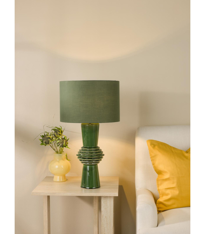 Lagle Table Lamp Green Ceramic and Antique Brass With Shade-2