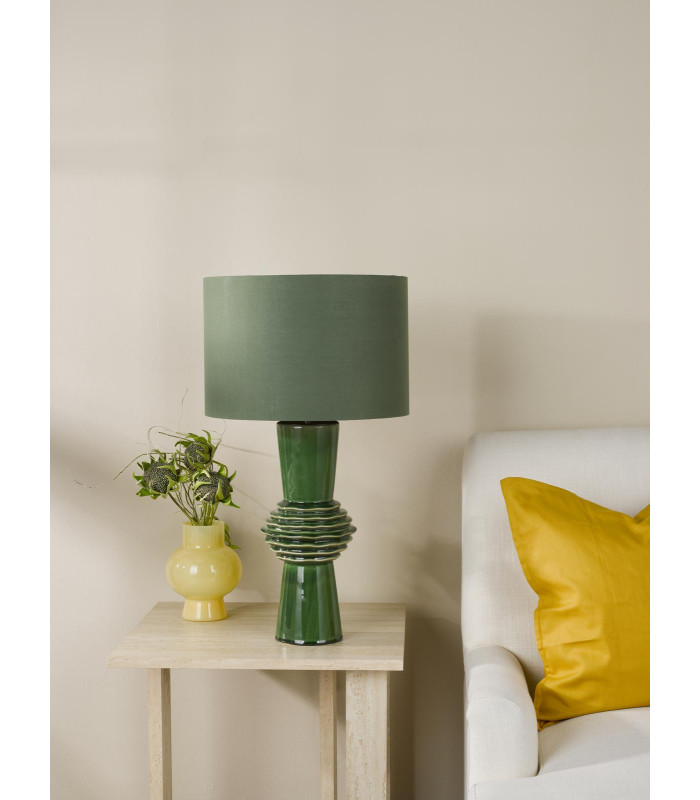 Lagle Table Lamp Green Ceramic and Antique Brass With Shade-3