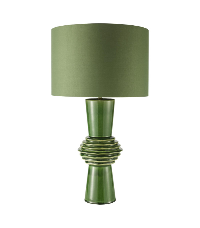 Lagle Table Lamp Green Ceramic and Antique Brass With Shade-5