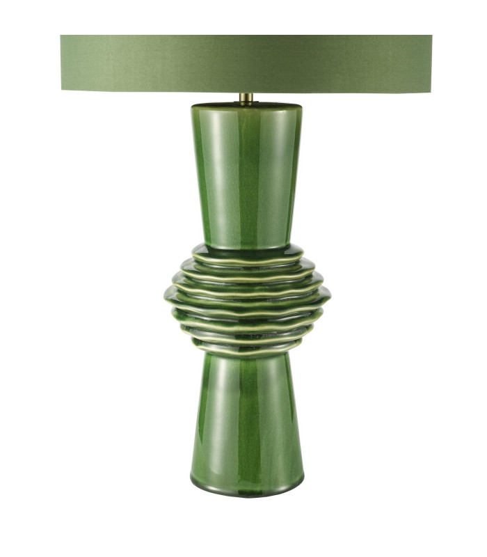 Lagle Table Lamp Green Ceramic and Antique Brass With Shade-7
