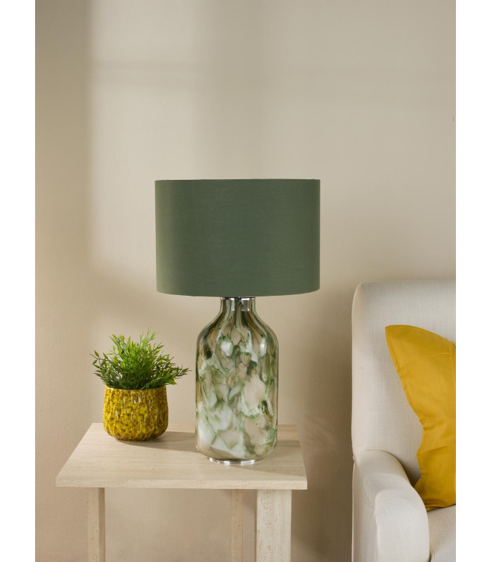 Nuria Table Lamp Green Art Glass and Polished Chrome With Shade-3