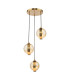 Ophira 3 Light Cluster Ceiling Pendant Antique Gold and Amber Ribbed Glass-1