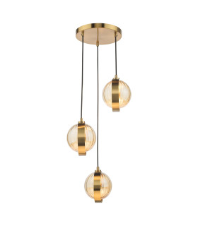 Ophira 3 Light Cluster Ceiling Pendant Antique Gold and Amber Ribbed Glass-1