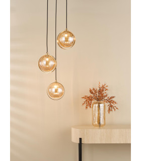 Ophira 3 Light Cluster Ceiling Pendant Antique Gold and Amber Ribbed Glass-2