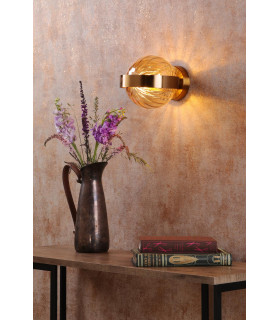Ophira Wall Light Antique Gold and Amber Ribbed Glass-2