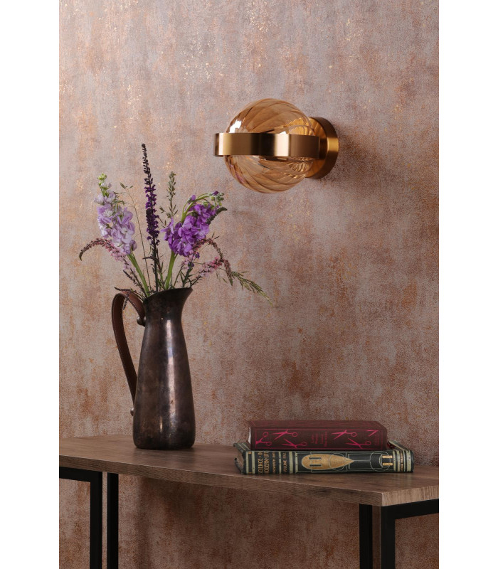 Ophira Wall Light Antique Gold and Amber Ribbed Glass-3