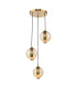 Ophira 3 Light Cluster Ceiling Pendant Antique Gold and Amber Ribbed Glass-7