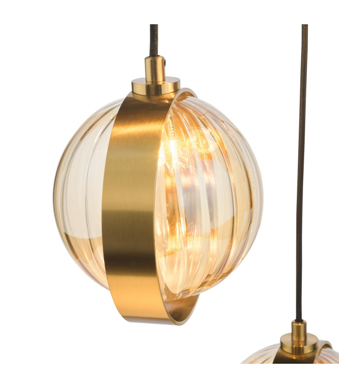 Ophira 3 Light Cluster Ceiling Pendant Antique Gold and Amber Ribbed Glass-9