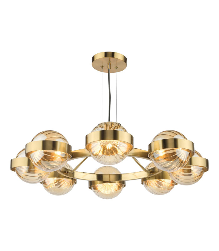 Ophira 8 Light Ceiling Pendant Antique Gold and Amber Ribbed Glass-1