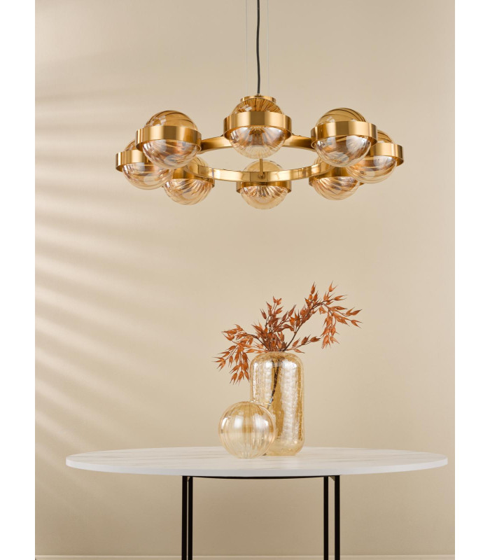 Ophira 8 Light Ceiling Pendant Antique Gold and Amber Ribbed Glass-3