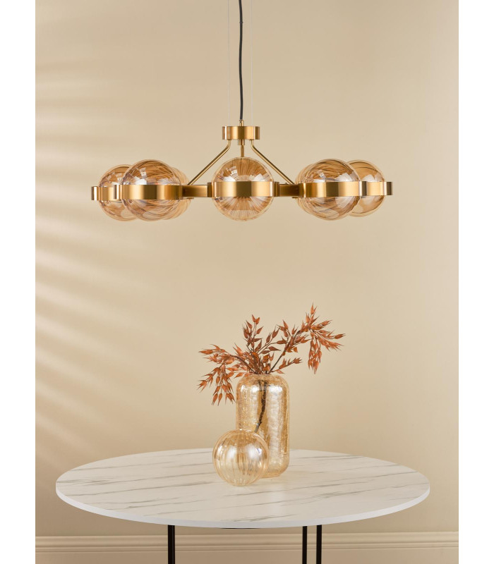 Ophira 8 Light Ceiling Pendant Antique Gold and Amber Ribbed Glass-5