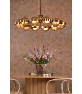 Ophira Ceiling Pendant Antique Gold and Amber Ribbed Glass-2