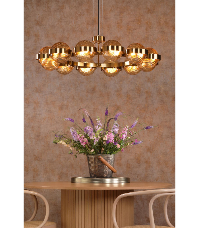 Ophira Ceiling Pendant Antique Gold and Amber Ribbed Glass-2