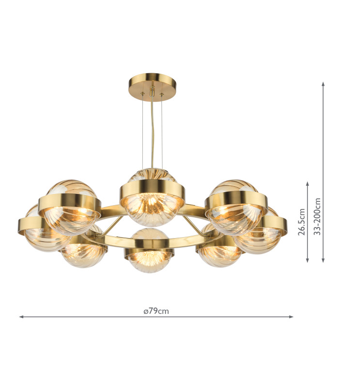 Ophira 8 Light Ceiling Pendant Antique Gold and Amber Ribbed Glass-6