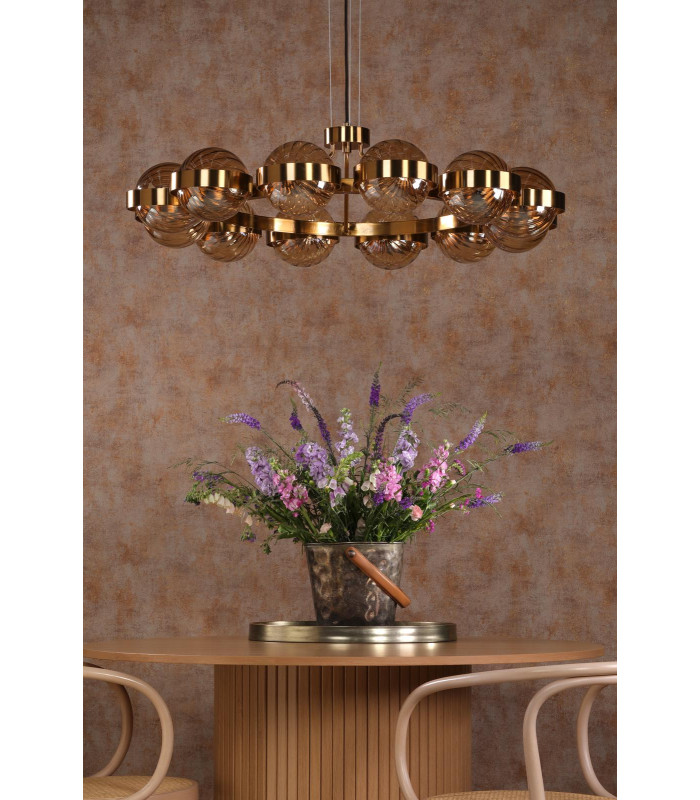 Ophira Ceiling Pendant Antique Gold and Amber Ribbed Glass-3