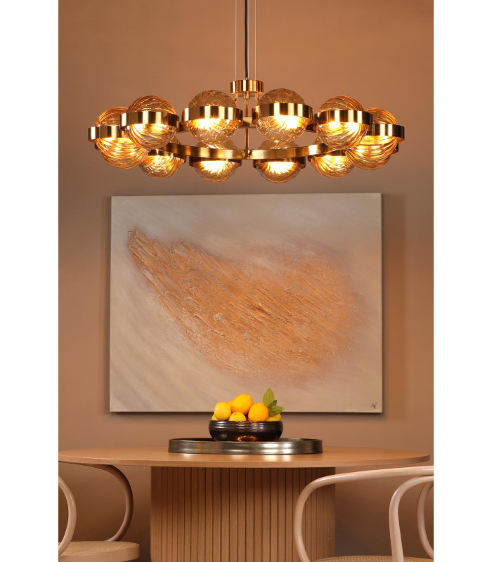 Ophira Ceiling Pendant Antique Gold and Amber Ribbed Glass-4