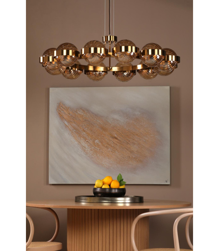 Ophira Ceiling Pendant Antique Gold and Amber Ribbed Glass-5