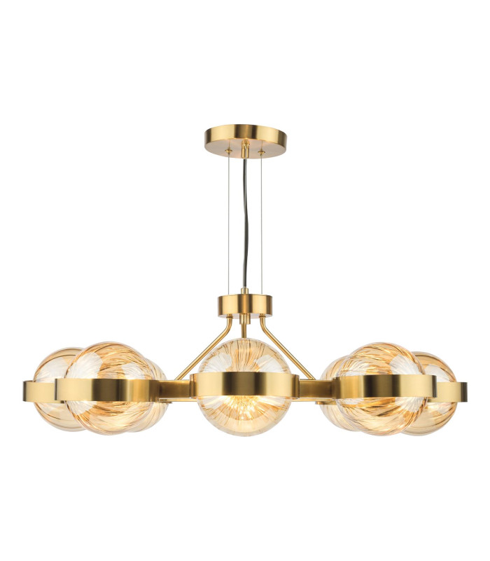 Ophira 8 Light Ceiling Pendant Antique Gold and Amber Ribbed Glass-8