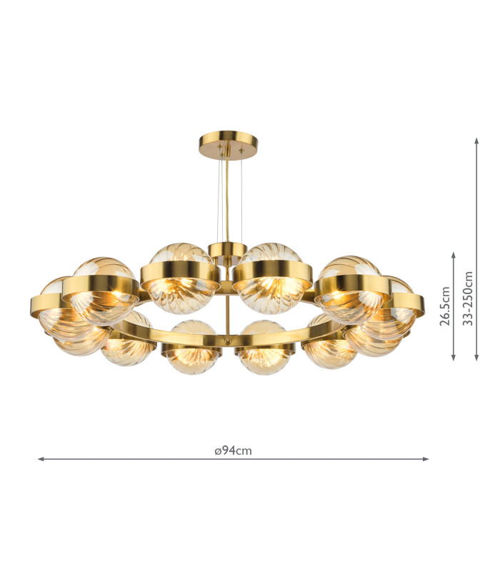 Ophira Ceiling Pendant Antique Gold and Amber Ribbed Glass-6