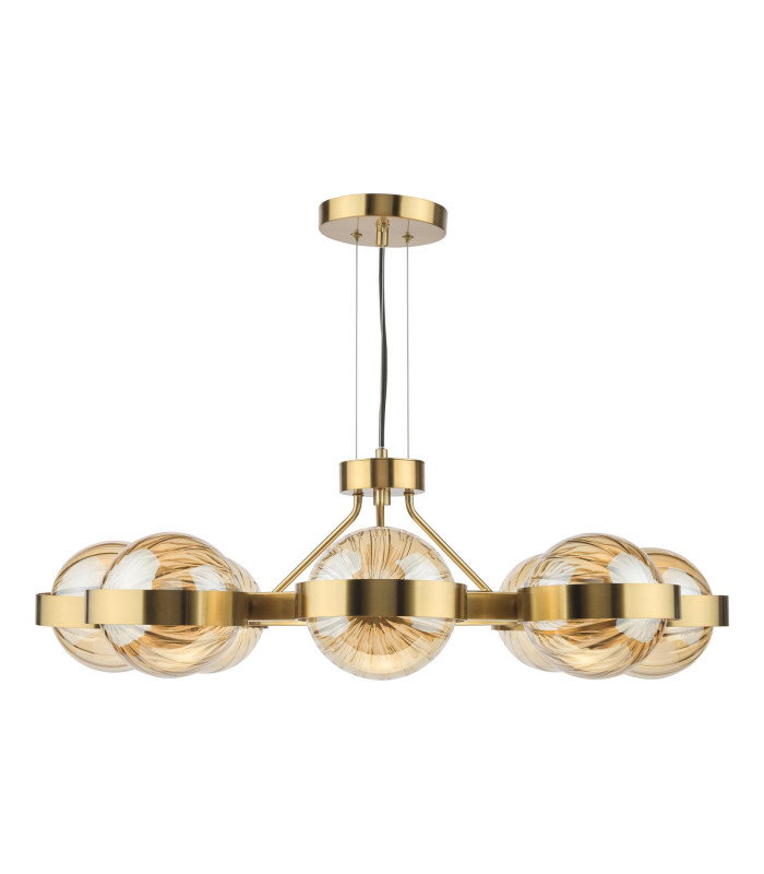 Ophira 8 Light Ceiling Pendant Antique Gold and Amber Ribbed Glass-9