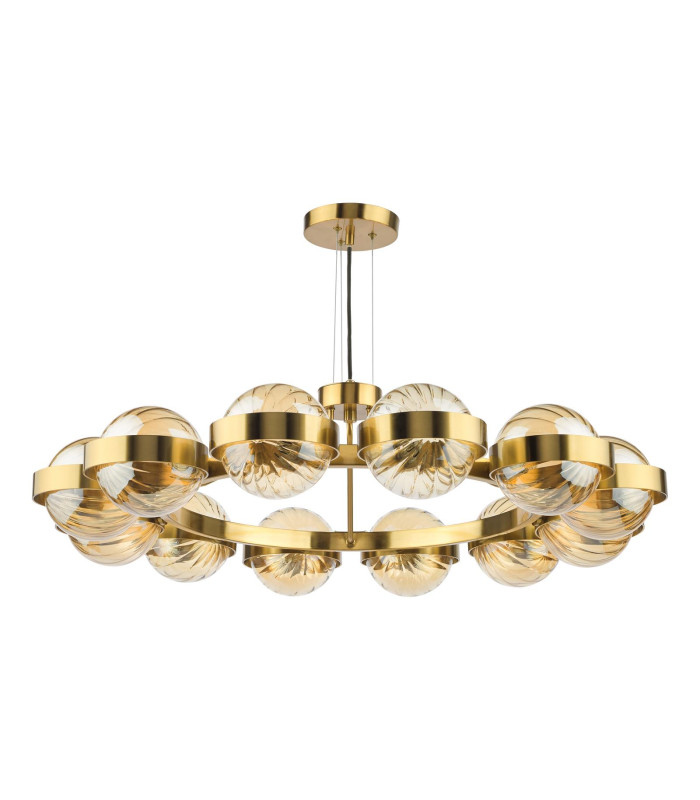 Ophira Ceiling Pendant Antique Gold and Amber Ribbed Glass-7