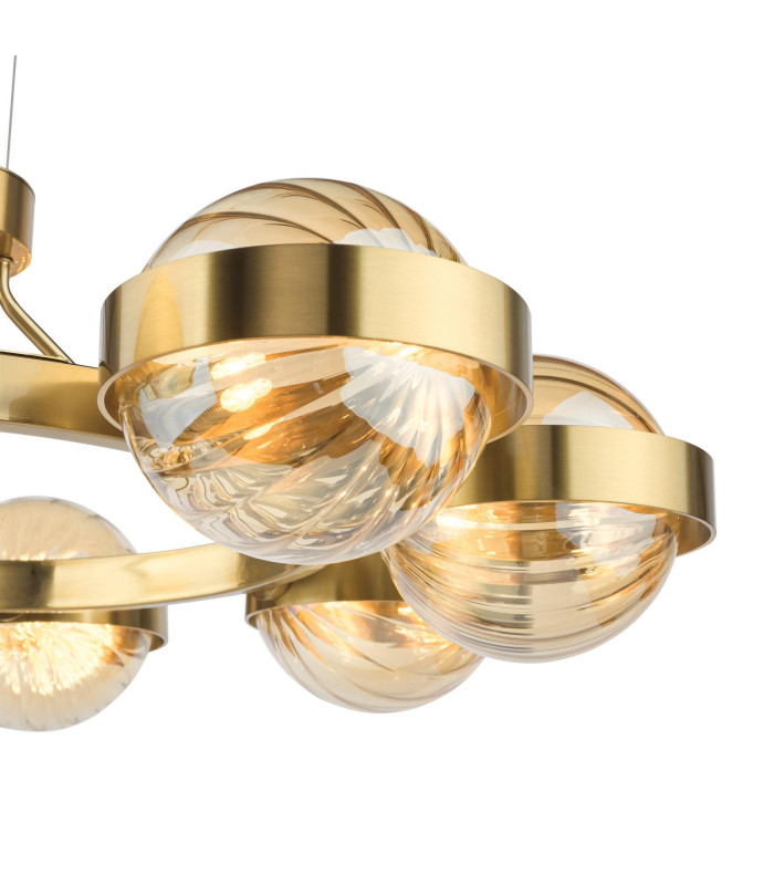Ophira 8 Light Ceiling Pendant Antique Gold and Amber Ribbed Glass-10