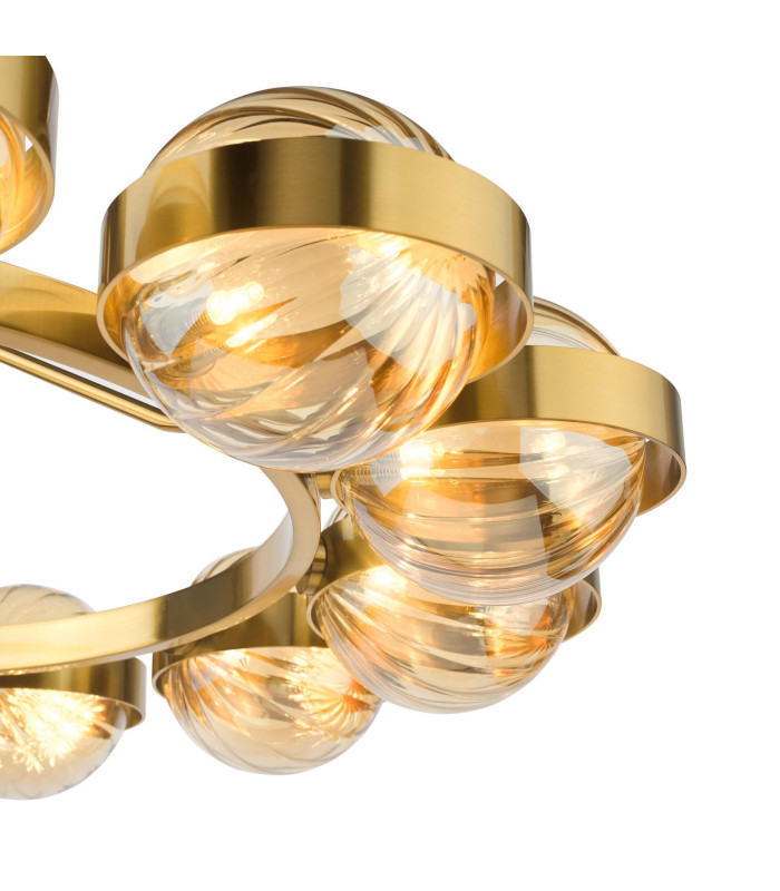 Ophira Ceiling Pendant Antique Gold and Amber Ribbed Glass-8