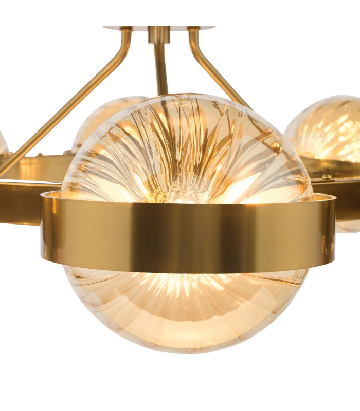 Ophira 8 Light Ceiling Pendant Antique Gold and Amber Ribbed Glass-11