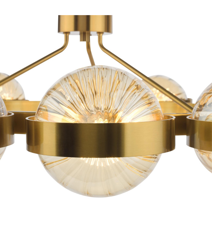 Ophira Ceiling Pendant Antique Gold and Amber Ribbed Glass-9