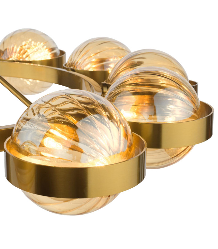 Ophira Ceiling Pendant Antique Gold and Amber Ribbed Glass-10