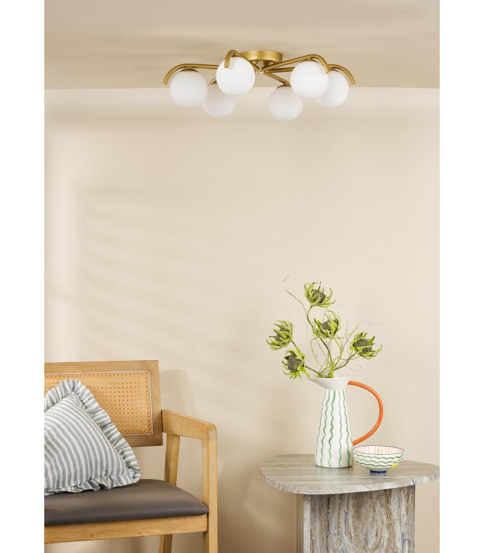 Orlena 6 Light Flush Satin Gold and Opal Glass-3