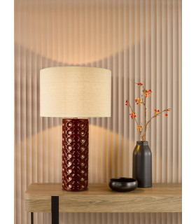 Raja Table Lamp Red Ceramic and Antique Bronze With Shade-2