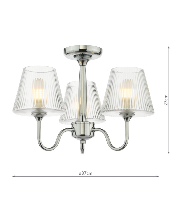Rimaz 3 Light Bathroom Semi Flush Ceiling Polished Chrome and Ribbed Glass IP44-6