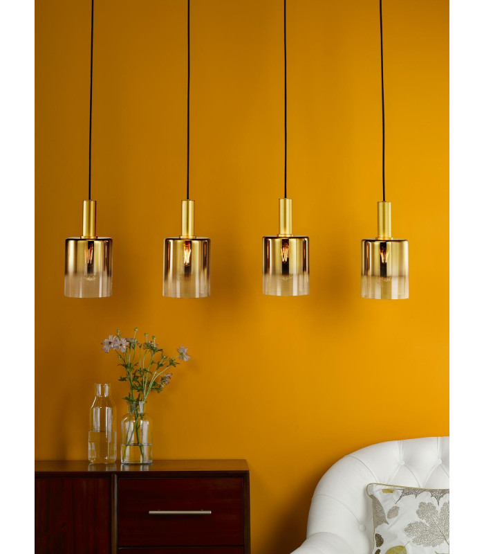 Savannah 4 Light Bar Ceiling Pendant Satin Gold and Gold Ombre Glass-2