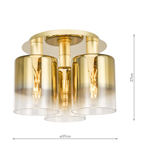 Savannah 3 Light Flush Satin Gold and Gold Ombre Glass-2