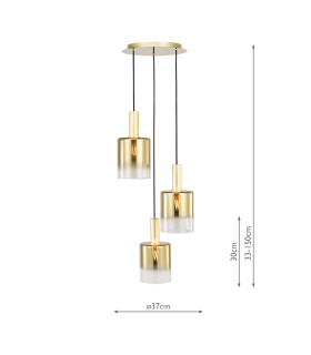 Savannah 3 Light Cluster Ceiling Pendant Satin Gold and Gold Ombre Glass-2