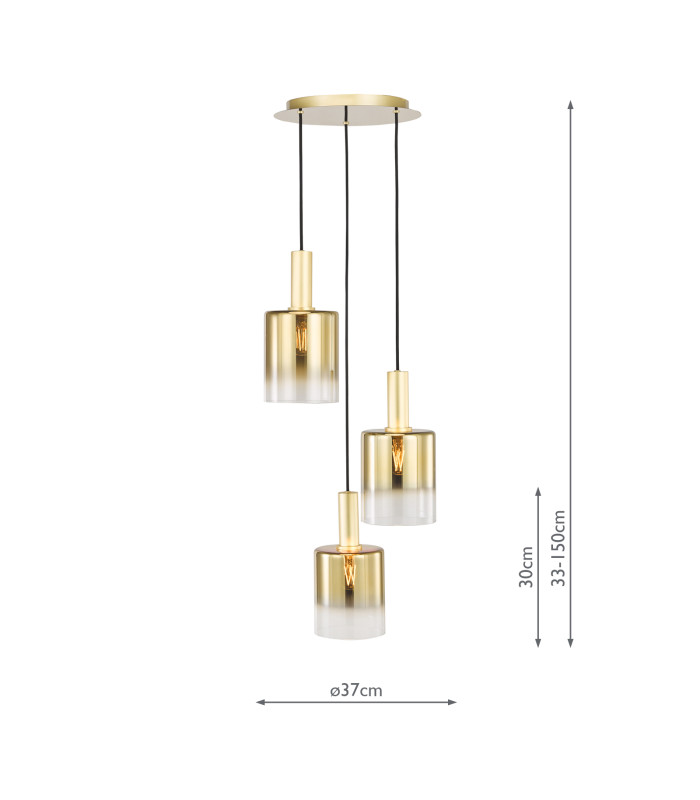 Savannah 3 Light Cluster Ceiling Pendant Satin Gold and Gold Ombre Glass-2